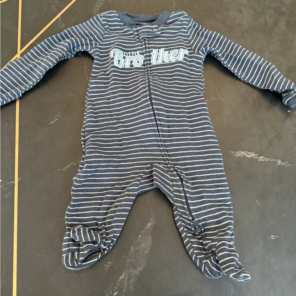 Carter's Navy Striped Footie with 'Brother' Embroidery